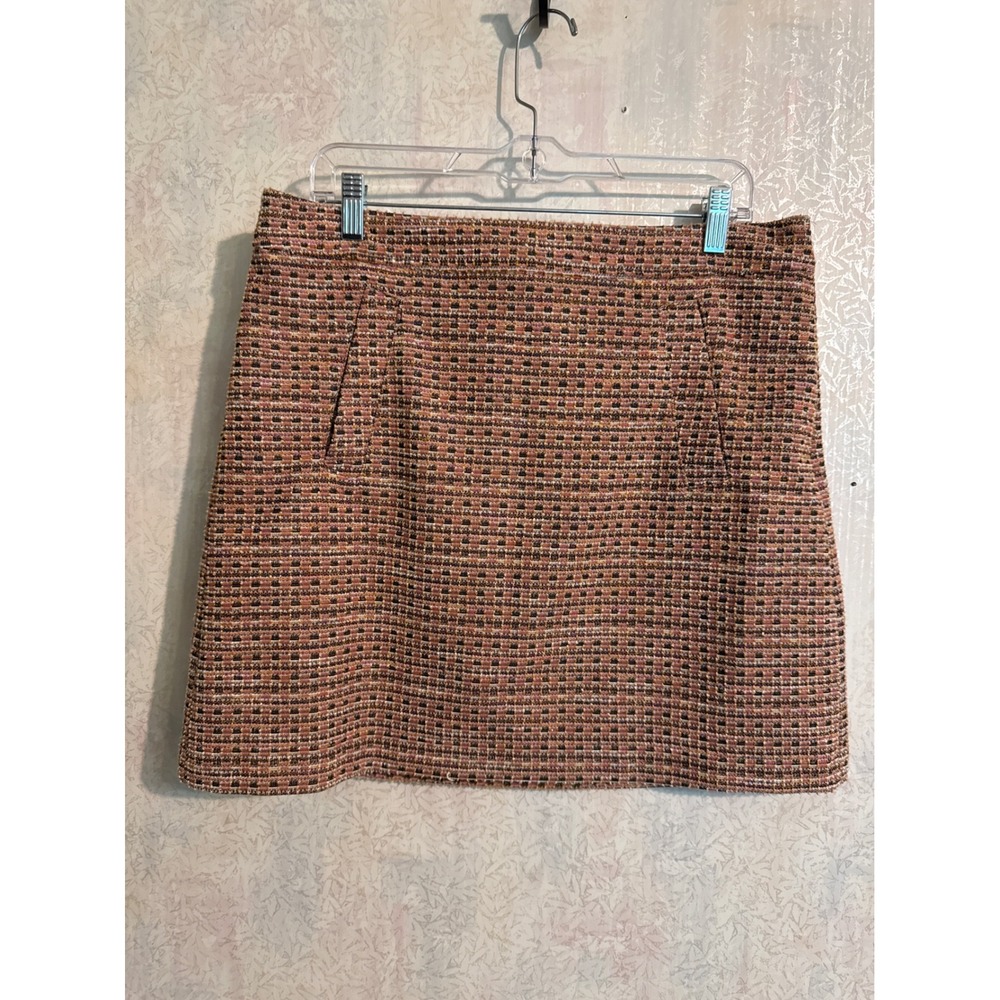 Loft Outlet Petite Tweed Mini Skirt Pink Orange Multi Metallic Pockets 12P